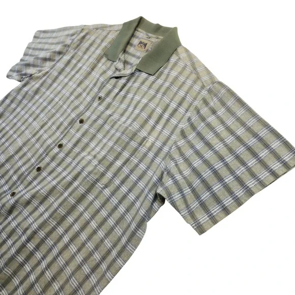 Himalaya Outfitters Plaid Green Beige Button Shirt 2XL Short Sleeve USA Cotton - Picture 4 of 8